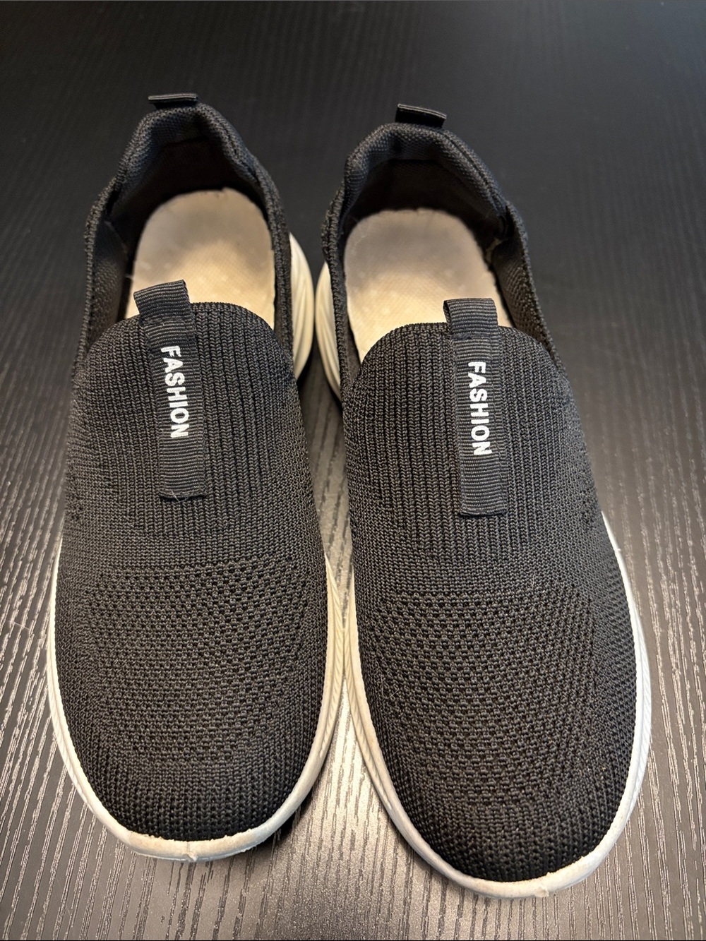 Fashion Black Slip-On Knit Sneakers - Size 37/ 7 USA